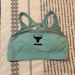 Project Rock Under Armour teal Sports Bra with Bull Emblem